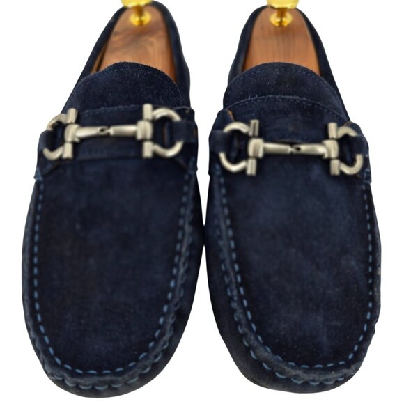 Salvatore Ferragamo Italy Parigi Gancini Men's 9 Blue Suede Dress Shoes Loafers - Picture 9 of 11